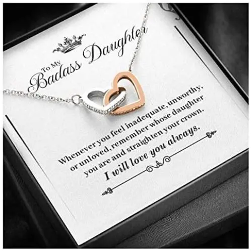 ''To My Badass Daughter'' Joined Hearts Necklace Gifts Christmas, on Birthday Luxury necklace ''To My Badass Daughter'' Joined Hearts Necklace Gifts Christmas, on Birthday Luxury necklace