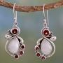 NOVICA Rainbow Moonstone and Garnet .925 Sterling Silver Dangle Earrings Exquisite