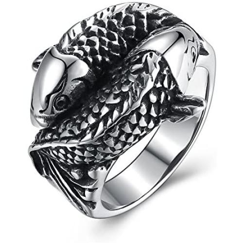 LQinuan Koi Carp Design Stainless Steel Rings for Men Boys Jewelry Chic Punk Fish …