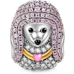 NINAQUEEN Poodle Queen Valentines Day Gifts for Mom 925 Sterling Silver AAAAA CZ Enamel Animal Bead Charms-Happy Family Gifts for Teen Girls
