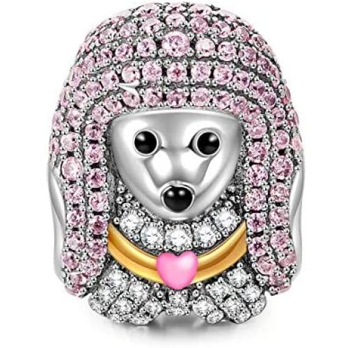 NINAQUEEN Poodle Queen Valentines Day Gifts for Mom 925 Sterling Silver AAAAA CZ Enamel Animal Bead Charms-Happy Family Gifts for Teen Girls