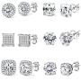 Jstyle Halo Cubic Zirconia Stud Earrings for Women Clear CZ Round Square Stud Earrings Set Ear Jewelry