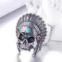 PAMTIER Mens Stainless Steel Silver Native American Indian Tribal Chief Headdress Skull Necklace