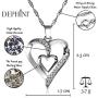 DEPHINI - Heart Necklace - 925 Sterling Silver - Double Love Heart Pendant with CZ Crystals - Fine Jewellery Woman Necklace - 18'' Rhodium Plated Silver Chain - Cubic Zirconia - Gifts for Women