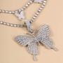Fashion Layered Butterfly Pendant Micro Shiny Zircon Rhinestone Charm Tennis Chain Choker Necklace Punk Hip Hop Jewelry Gift for Men Women