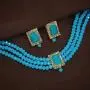 I Jewels 18K Gold Plated Indian Wedding Handcrafted Beaded Emerald Choker with Earrings for Women/Girls