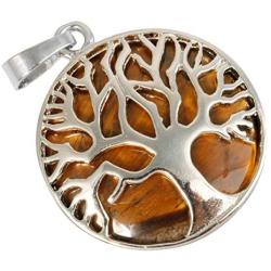 Nupuyai Tree of Life Stone Pendant Necklace for Unisex, Pendants with Chain 19.5'' Chakra Jewelry