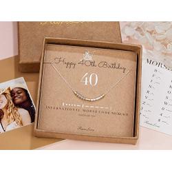 40th Birthday Jewelry Gifts For Women 40 Morse Code Necklace 925 Sterling Silver Two Tone Bead Best Friend Sister 40 Years Old Gift for Her