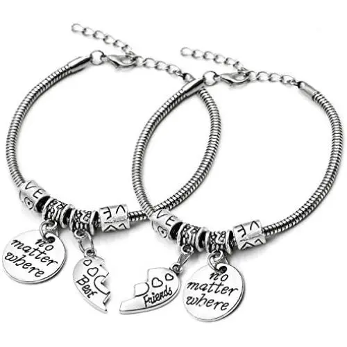 XYIYI 2pcs Best Friend Bracelet No Matter Where Split Broken Heart Double Bangle Bracelet Set Friendship Gift XYIYI 2pcs Best Friend Bracelet No Matter Where Split Broken Heart Double Bangle Bracelet Set Friendship Gift