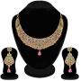Aheli Gold Color Avalika Necklace with Dangle Earrings Jewelry Set Embellished with Red Green Color Cubic Zirconia Stones Wedding Party Ethnic Fashion Wear for Women