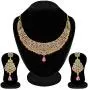 Aheli Gold Color Avalika Necklace with Dangle Earrings Jewelry Set Embellished with Red Green Color Cubic Zirconia Stones Wedding Party Ethnic Fashion Wear for Women