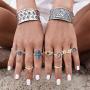PANTIDE 48Pcs Vintage Boho Knuckle Rings Set Stackable Finger Rings Midi Rings for Women Girls Trendy Bohemian Hollow Carved Flowers Gold&Silver Rings Crystal Joint Rings Jewelry with Storage Bag