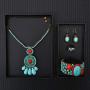 MAYTRY Original Woven Turquoise Necklace 4-Piece Set-Turquoise Necklace, Turquoise Bracelet, Turquoise Earrings, Turquoise Ring, Personalized Fashion Set