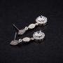 Women Fashion Necklace Earrings Round-Cut Cubic Zirconia Pendant Necklace Dangle Earrings Jewelry Set (White)