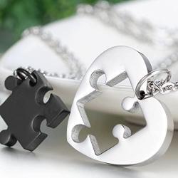 OIDEA 2PCS Stainless Steel Couples Love Heart Puzzle Pendant Necklace for Valentines Day,Chain Included, with Gift Bag Package,Black