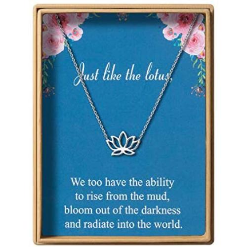 Dainty Lotus Necklace S925 Sterling Silver Yoga Pendant Necklace Graduation Gift for Women