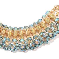 Glass Goldtone Bib Choker Statement Necklace for Women Jewelry (Blue/Purple/Champagne/Peacock)