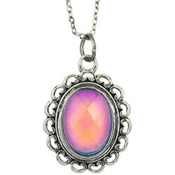 Fun Jewels Vintage Multi Color Change Facet Oval Stone Pendant Mood Necklace 18''Chain+2''extender