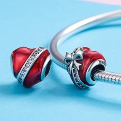 BAMOER 925 Sterling Silver Heart Charm Beads Heartbeat Love Heart Shape Charm Fit Bracelet Necklace for Her