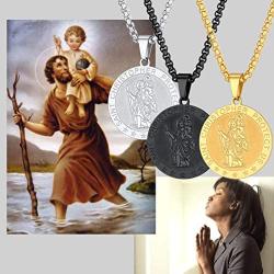 PROSTEEL Stainless Steel Saint Christopher Necklace for Men Women, 22''-24'' Adjustable, Black/18K Gold Plated, Patron Saint of Travellers, Come Gift Box