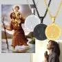 PROSTEEL Stainless Steel Saint Christopher Necklace for Men Women, 22''-24'' Adjustable, Black/18K Gold Plated, Patron Saint of Travellers, Come Gift Box
