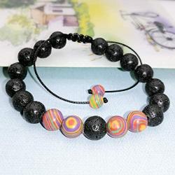 Phoenix Angela Jewelry Natural Volcanic Rocks Stone and Colorful Malachite Handmade Bracelet Beaded Radiation Protection Gift for Men Women Couple Friends Friendship Gifts