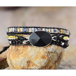 Starto Natural Stone Bracelet Jasper 3 Row Beads Wrap Wrist Statement Boho Bracelet For Women