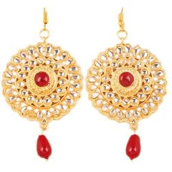 Touchstone Indian Bollywood Ancient Southern Gold Bahubali Inspired Bridal Traditional Jewelry Earrings Embellished With Faux Turquoise For Women