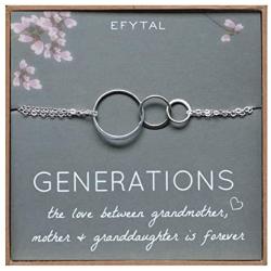 EFYTAL Generations Grandma Bracelet Sterling Silver 3 Interlocking Circles Mom & Granddaughter Mothers Day Gift
