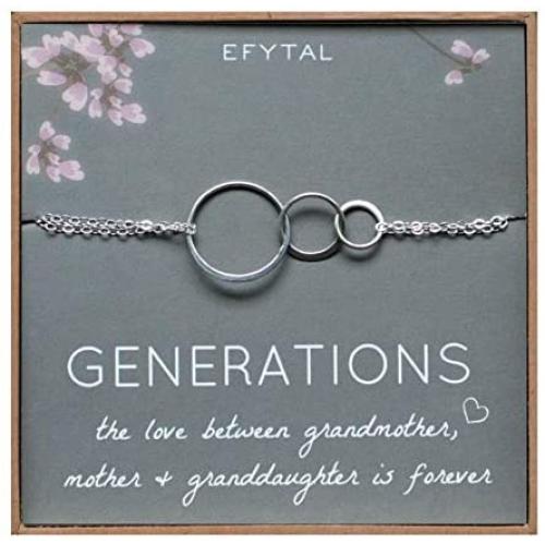 EFYTAL Generations Grandma Bracelet Sterling Silver 3 Interlocking Circles Mom & Granddaughter Mothers Day Gift