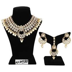 MUCH-MORE Indian Traditional Kundan Bridal Necklace Pearl & Colored Beads Bollywood Style Set