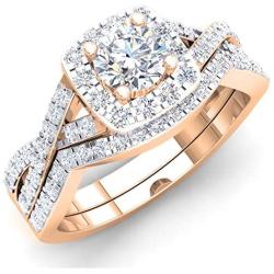 Dazzlingrock Collection 1.80 Carat (ctw) Round Cubic Zirconia CZ Bridal Halo Engagement Ring Set (Center Stone Size is 5mm), 10K Gold