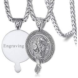 FaithHeart Norse Viking Raven Necklace for Men Women Vintage Celtic Crow Raven Jewelry- Can Engrave