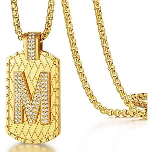 ETEVON Gold Initial Letter Necklace Pendant Chain Bling Alphabet Capital Personalized for Women Men Jewerly Gift for Birthday Girlfriend Boyfriend