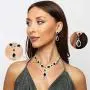 SP Sophia Collection Womens Elegant Crystal Teardrop Fashion Statement Necklace and Stud Post Dangle Earring Set