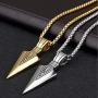 TULIP LY 2 Pack Mens Fashion Spear Point Arrowhead Pendant Necklace Retro Metal Gold Silver Long Arrow Pendant Rolo Cable Sweater Chain Biker Punk Jewelry for Men Boys Personality Gifts