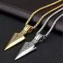 TULIP LY 2 Pack Mens Fashion Spear Point Arrowhead Pendant Necklace Retro Metal Gold Silver Long Arrow Pendant Rolo Cable Sweater Chain Biker Punk Jewelry for Men Boys Personality Gifts
