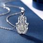 Hamsa Necklace Sterling Silver for Women AEONSLOVE Vintage Hamsa Hand of Fatima Evil Eye Necklace Pendant Good Luck Success Amulet Jewelry Gifts for Womens Girls Wife, 18'' Chain