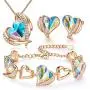CDE Pink Angel Jewelry Set Necklace and Earrings Bracelet Love Heart Rose Gold Plated Necklace for Women Birthday Gift for Mom Best Friend