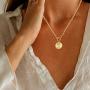 AOOVOO Coin Pendant Necklace, 14k Gold Plated Sterling Silver 16 inches Length Round Circle Disk Textured Medallion Dainty Pendant Necklace for Women Girls