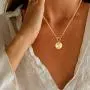 AOOVOO Coin Pendant Necklace, 14k Gold Plated Sterling Silver 16 inches Length Round Circle Disk Textured Medallion Dainty Pendant Necklace for Women Girls AOOVOO Coin Pendant Necklace, 14k Gold Plated Sterling Silver 16 inches Length Round Circle Disk Textured Medallion Dainty Pendant Necklace for Women Girls