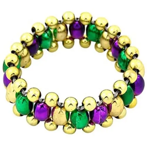 Needzo Gold Tone, Green, and Purple Mardi Gras Beads Bracelet, 6 Inch Needzo Gold Tone, Green, and Purple Mardi Gras Beads Bracelet, 6 Inch