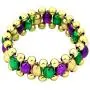 Needzo Gold Tone, Green, and Purple Mardi Gras Beads Bracelet, 6 Inch Needzo Gold Tone, Green, and Purple Mardi Gras Beads Bracelet, 6 Inch
