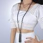 KELITCH Round Matte Ore Crystal Beaded Necklace Handmade Colorful Long Tassel Pendant Necklace