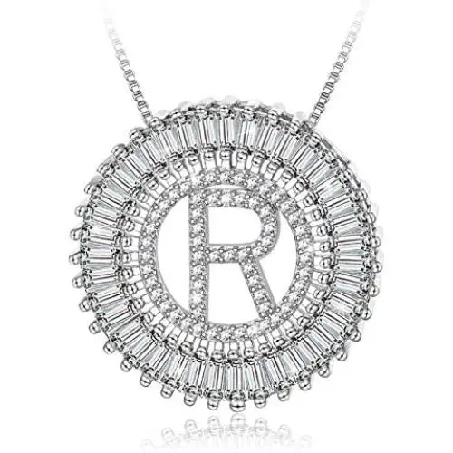 HOTIE Silver Plated A-Z Alphabet Pendant Letter Initial Necklace for Women HOTIE Silver Plated A-Z Alphabet Pendant Letter Initial Necklace for Women