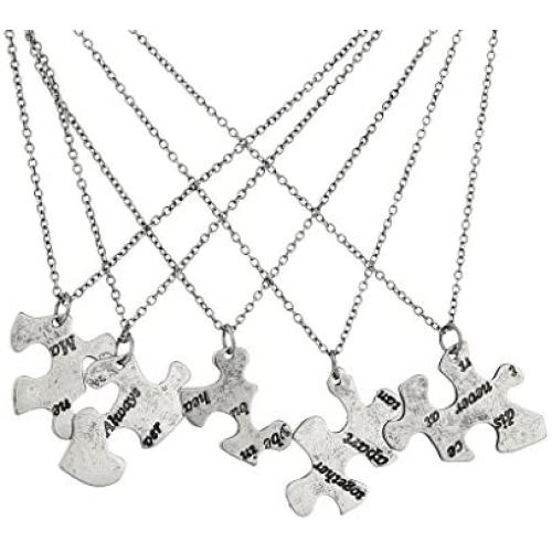 LUX ACCESSORIES Burnish Silver Always Together Puzzle Best Friends BFF Necklace