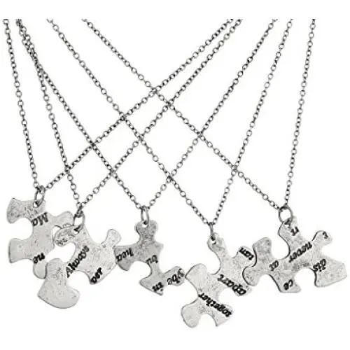 LUX ACCESSORIES Burnish Silver Always Together Puzzle Best Friends BFF Necklace
