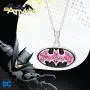 DC Comics Batman Jewelry for Women, Sterling Silver Pink Crystal Batman Logo Pendant Necklace, 18'' Chain