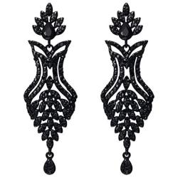 EVER FAITH Womens Rhinestone Crystal Art Deco 1920s Wedding Vase Flower Leaf Teardrop Earrings
