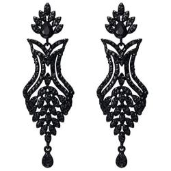 EVER FAITH Womens Rhinestone Crystal Art Deco 1920s Wedding Vase Flower Leaf Teardrop Earrings